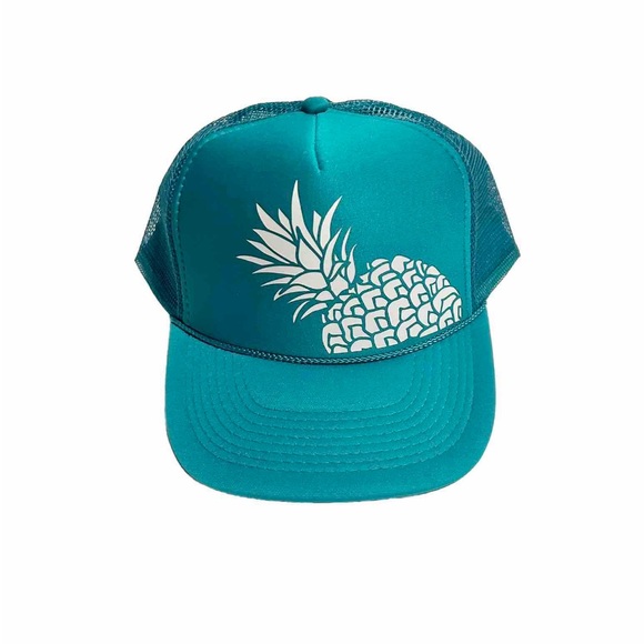 Nissun Pineapple Aqua and White SnapBack Trucker Mesh Hat Cap (NWOT) - Picture 1 of 6